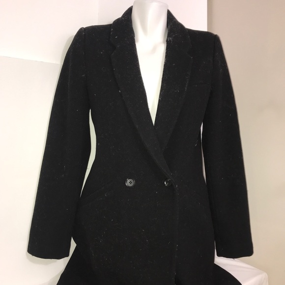 Zara Black Classic Wool Buttoned Long Trench Coat - Picture 6 of 16